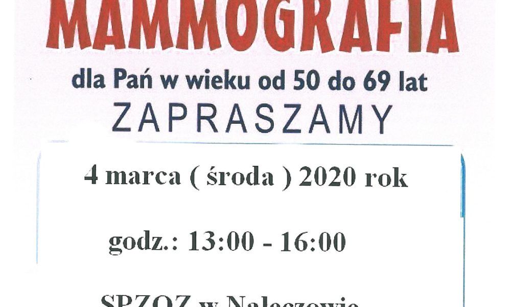 Bezpłatna mammografia w Nałęczowie – 04.03.2020